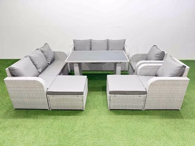 Fimous 10 Seater PE Rattan Outdoor Reclining Furniture Set in Light Grey