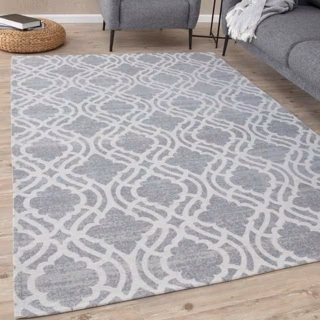 THE RUGS Grey Trellis Design Washable Machine Woven Area Rug, W: 200 cm, D: 290 cm