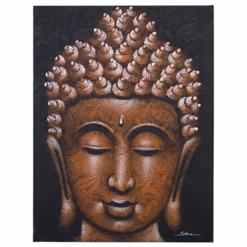 Beespoke Gifts Buddha Painting with Copper Brocade Detail in Gold and Brown