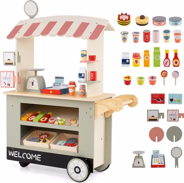 Costway Wooden Toy Cart Play Set in Green