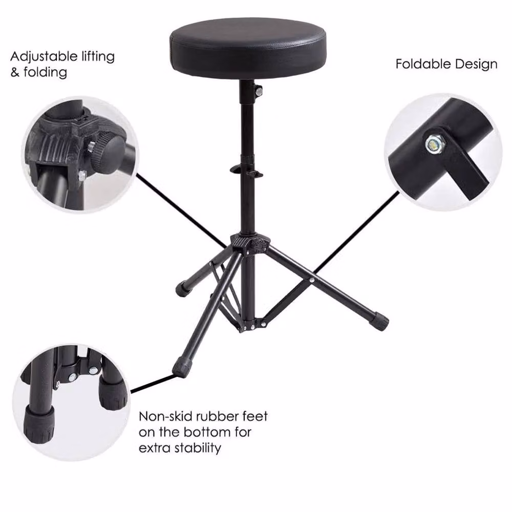 KORVIXA Folding Padded Music Stool in Black with Synthetic Leather Upholstery – 3