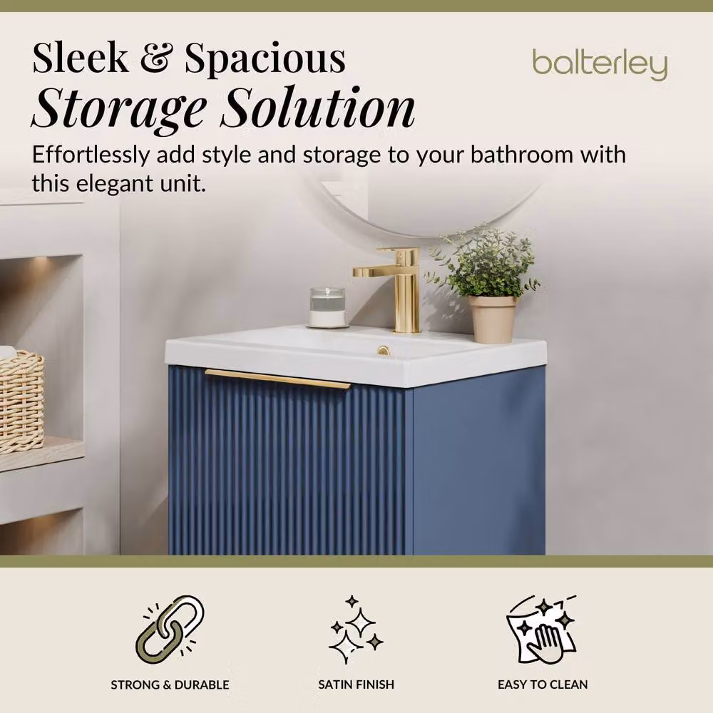Balterley Front Wall Hung Single Drawer Vanity Basin Unit, Satin Blue, W: 50 cm – 2