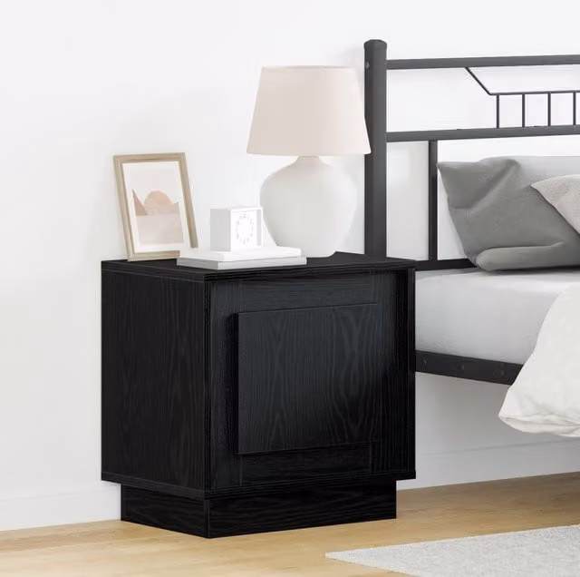 Berkfield Home Set of 2 Modern Black Oak Bedside Cabinets with Integrated LED Lights, W/D/H: 44 x 34 x 45 cm