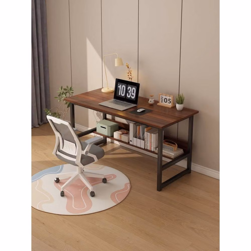 FORGEVIO Modern Brown Office Desk with Shelf and Home Workstation – 2
