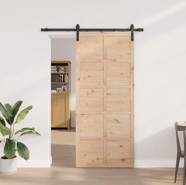 Berkfield Home Rustic Sliding Door in Brown Solid Pine Wood, W: 80 cm, H: 208 cm – 1