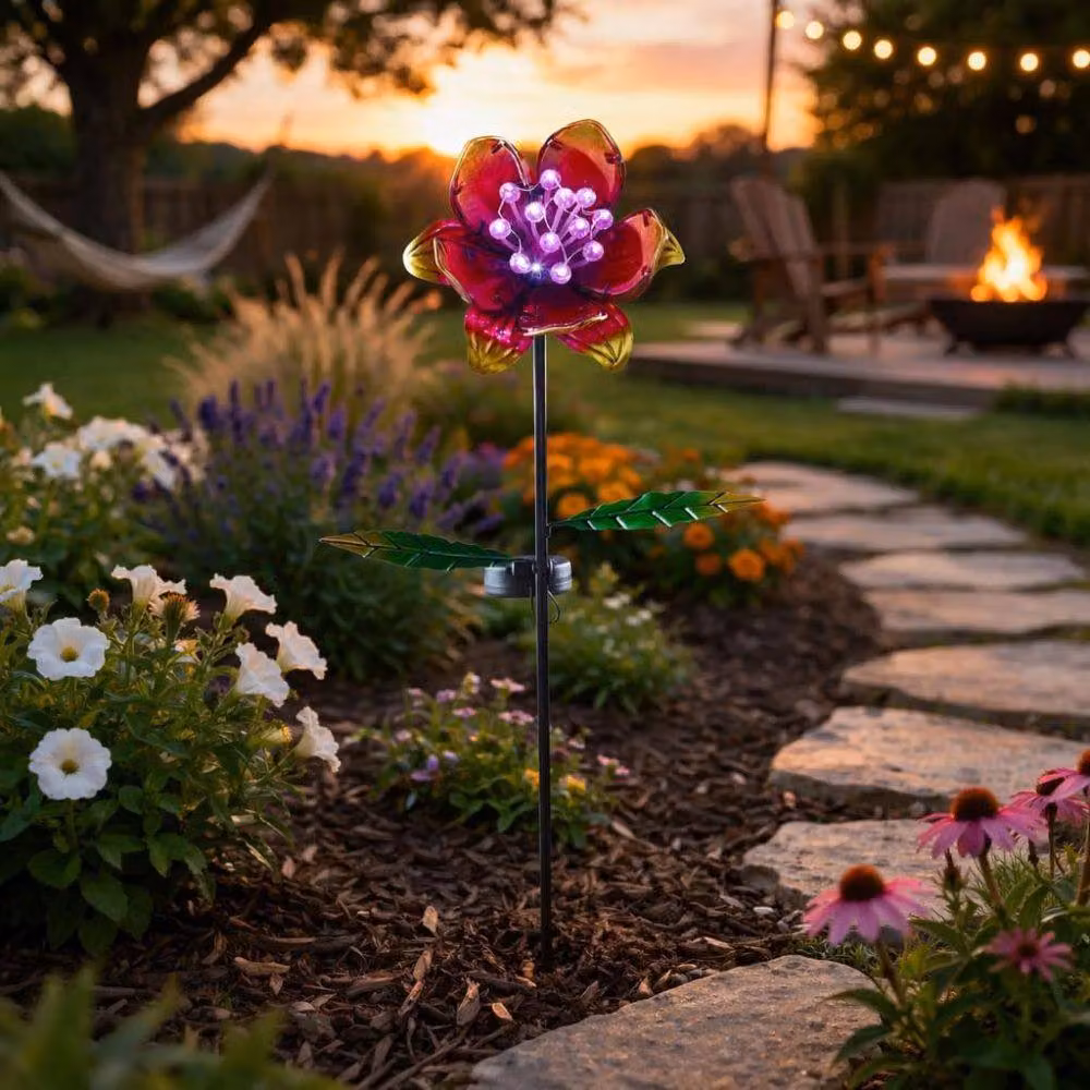 Marco Paul Pink Multicolour Solar Flower Stake Light with Dusk Sensor and Ground Spike, Height: 85 cm – 4