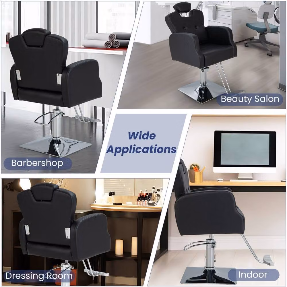 Gymax Black Swivel Barber Chair with Adjustable Headrest and Armrests – 6