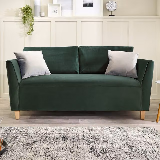Aspire Ellie 3 Seater Sofa in Forest Green Brushed Velvet with Solid Wood Frame