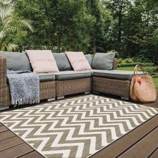 THE RUGS Duo Weave Collection Reversible Outdoor Zigzag Rug in Natural Beige, W: 120 cm, L: 170 cm