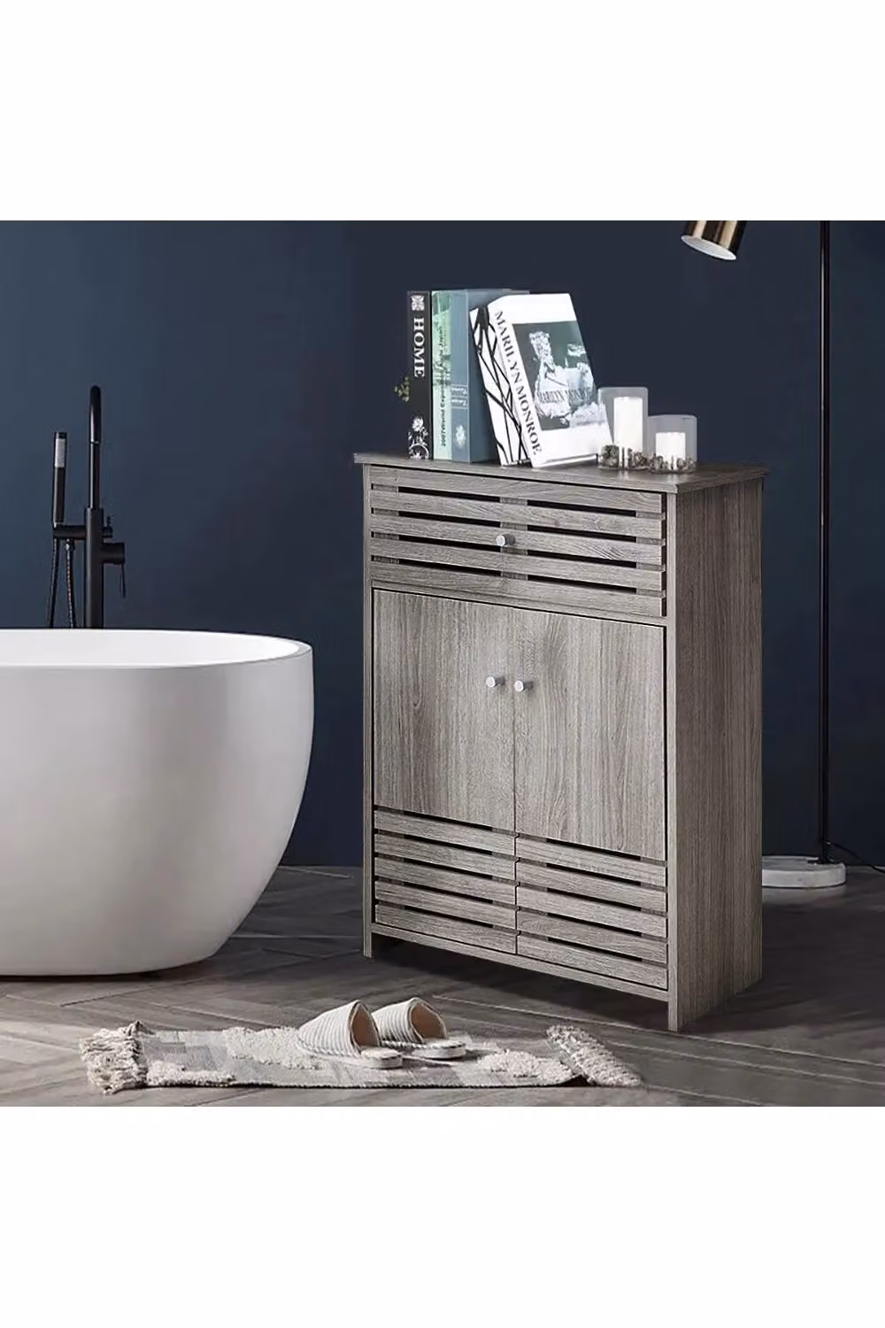 Living and Home Modern Grey Wooden Freestanding Double Door Bathroom Vanity Sink Cabinet – 3