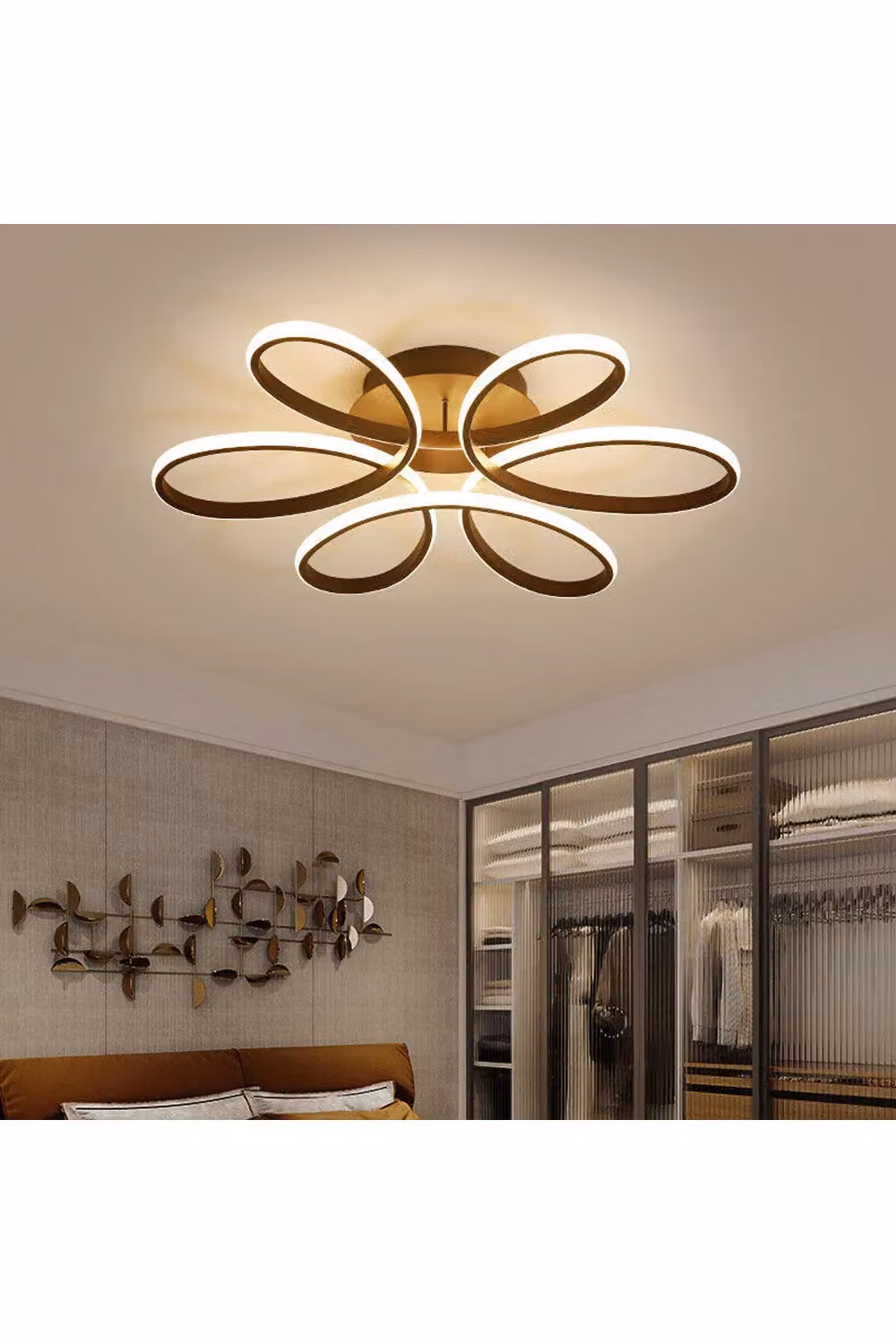 Living and Home 65W Modern Black and Silver Acrylic Petal LED Semi Ceiling Light with Remote Control – 2
