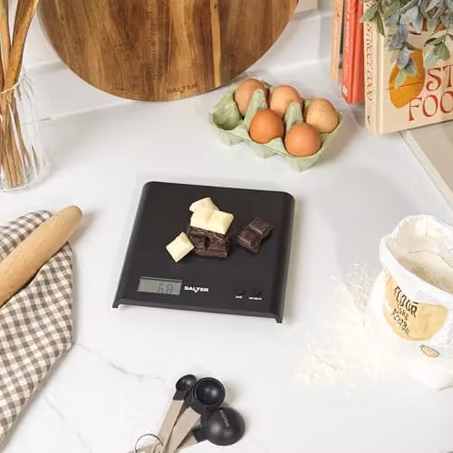 Salter Arc Digital Kitchen Scale in Black with Add and Weigh Function and Digital Display, 3 kg Capacity – 6