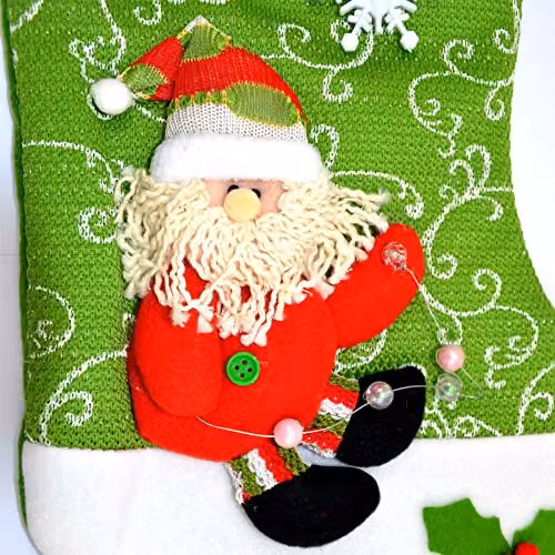 Shatchi Traditional Luxury Christmas Stocking in Green and Multicolour, 50 cm – 3