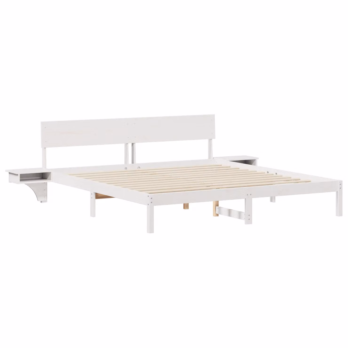 Berkfield Home Modern White Solid Pine Wood Bed Frame with Headboard and Side Compartments 200 x 200 cm – 2