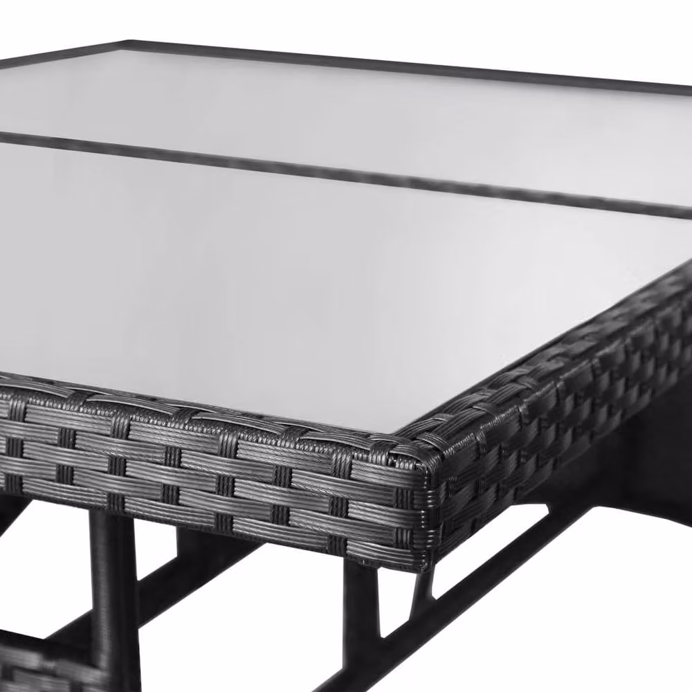 Berkfield Home Modern Garden Table in Black Poly Rattan and Glass, W/D/H: 140 x 80 x 74 cm – 4