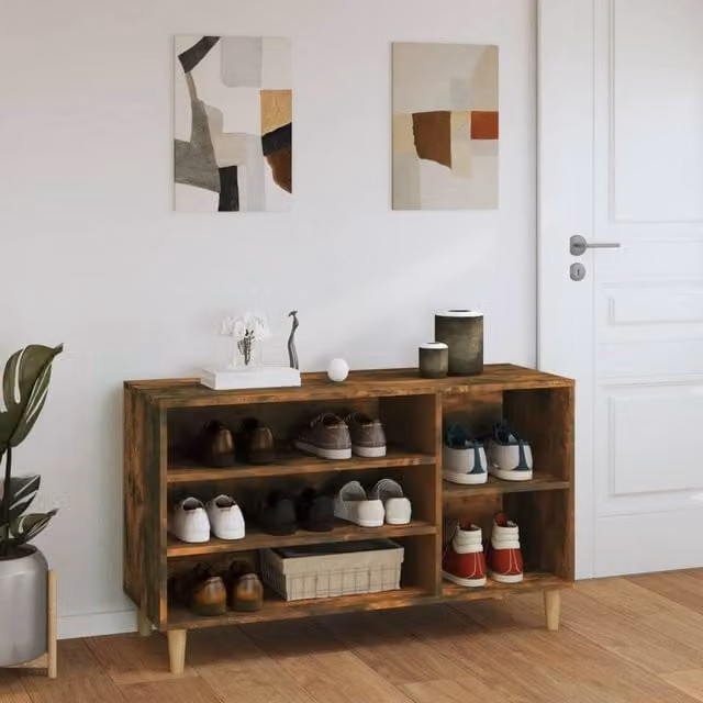 Berkfield Home Smoked Oak Shoe Cabinet in Brown, W/D/H: 102 x 36 x 60 cm