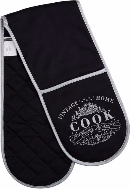 Orsina Heat Resistant Double Oven Gloves in Black and White Cotton – 1