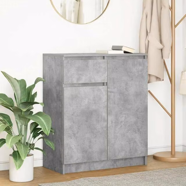 Berkfield Home Sideboard with Drawer in Concrete Grey, W/D/H: 71 x 35 x 84 cm