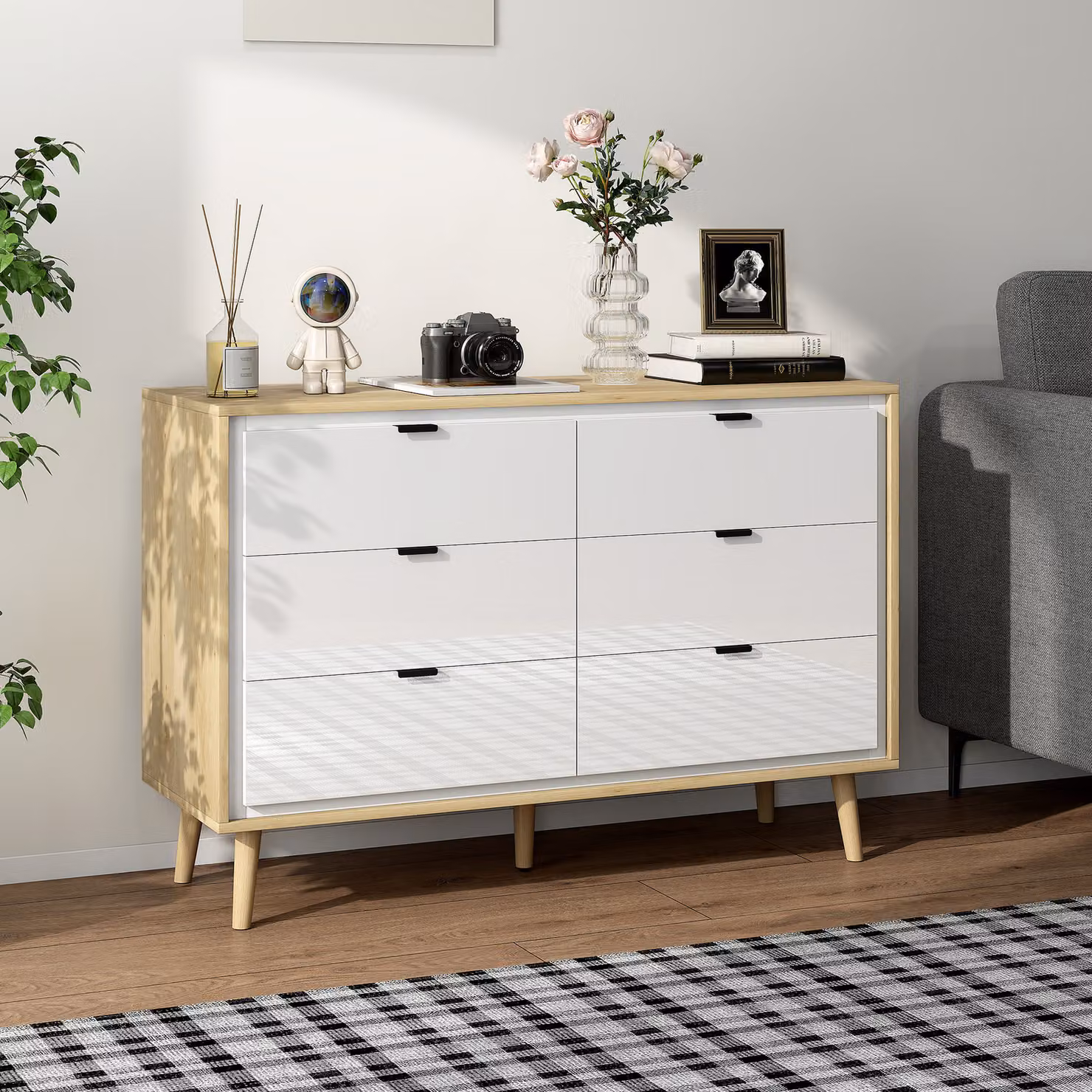 HOMCOM Modern High Gloss White Freestanding Storage Cabinet and Chest of Drawers with 6 Drawers for your Bedroom – 2