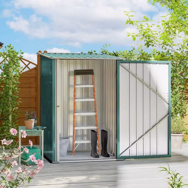 Outsunny Green Steel Garden Storage Shed with Lockable Single Pent Door