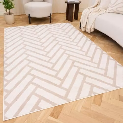 THE RUGS Loft Herringbone Modern Living Room Area Rug, Beige, W: 80 cm, L: 150 cm – 1