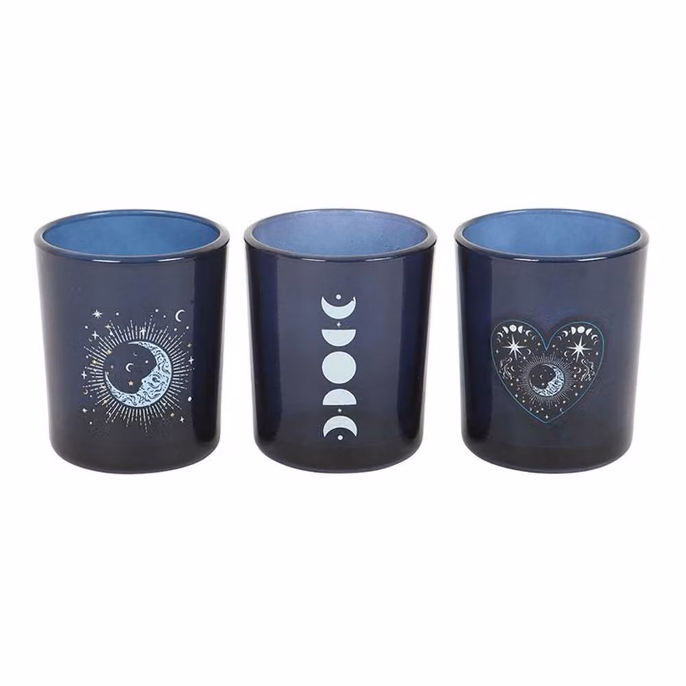 Uniqueful Set of 3 Blue Moon Glass Votive Tealight Candle Holders in Navy Blue – 2