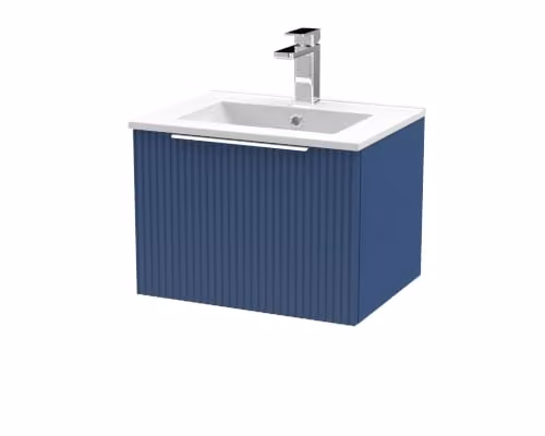 Balterley Wall Hung Blue Bathroom Vanity Unit with Rectangular Basin and Single Soft Close Drawer
