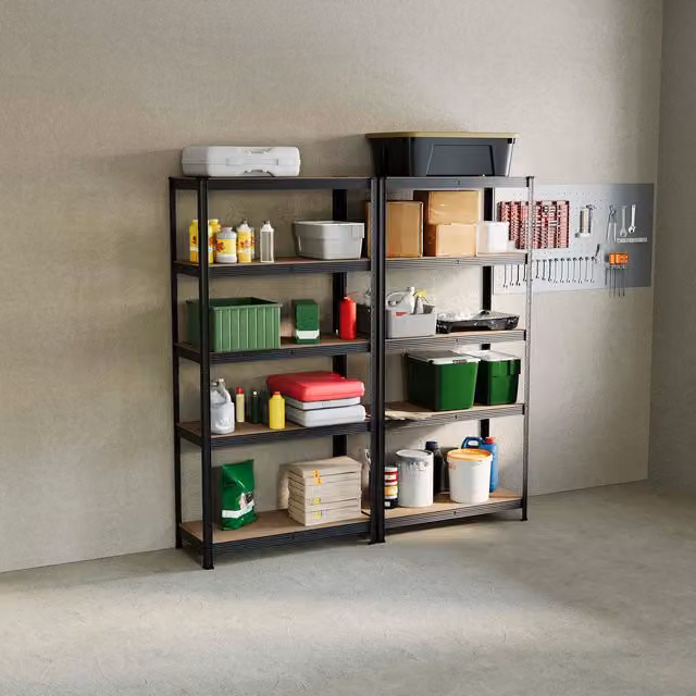 Vida Designs 5 Tier Heavy Duty Adjustable Steel Garage Shelving Unit in Black, Height: 180 cm
