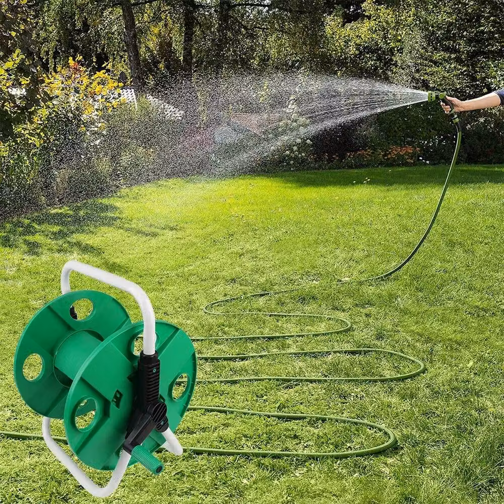 NESTLUNE Free Standing Garden Hose Reel Trolley in Green, Holds 50m Water Pipe – 6