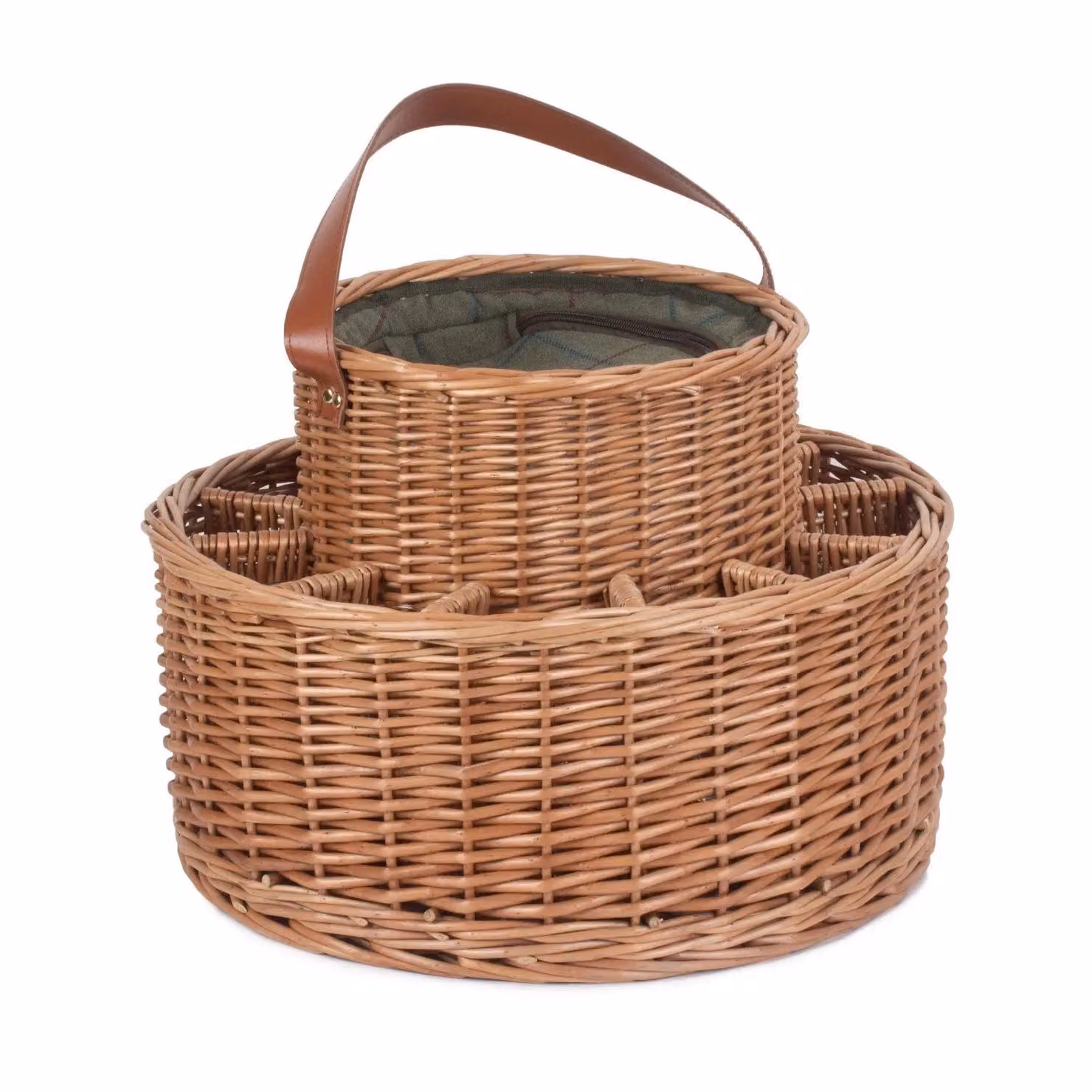 Red Hamper Wicker Garden Party Basket with Green Tweed Lining in Brown, W: 46.0 cm, D: 21.0 cm, H: 12.0 cm – 2