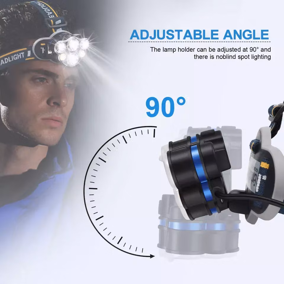 ExtraStar 6 LED Rechargeable Headlamp Torch with 18650 Batteries and 8 Modes in Black – 5
