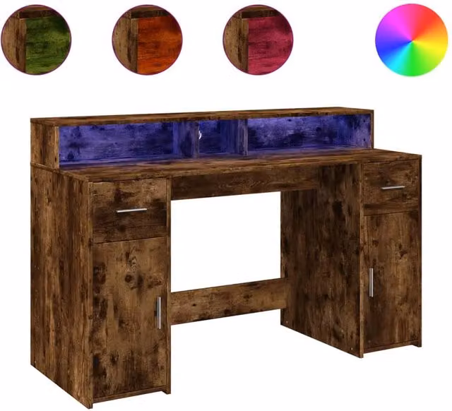 Berkfield Home Gaming Desk with LED Lights in Smoked Oak Brown, W/D/H: 140 x 55 x 91 cm – 1