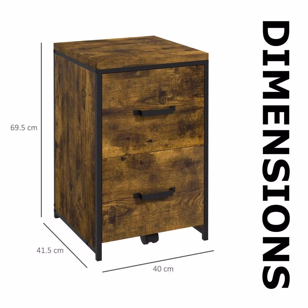 FURNOS Industrial 2 Drawer Portable Rolling Filing Cabinet in Brown, W/D/H: 41.5 x 41.5 x 69.5 cm – 6