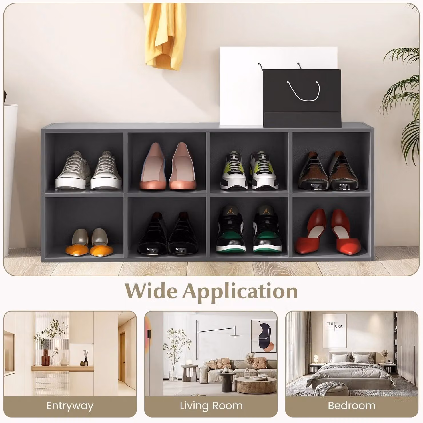 Costway 8-Cube Shoe Bench and Entryway Shoe Rack Cabinet in Grey – 6