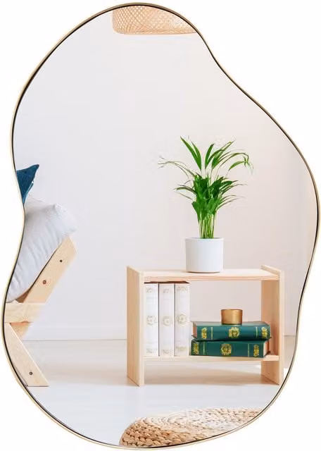 Costway Modern Organic Irregular Shaped Wall Mounted Mirror in Gold