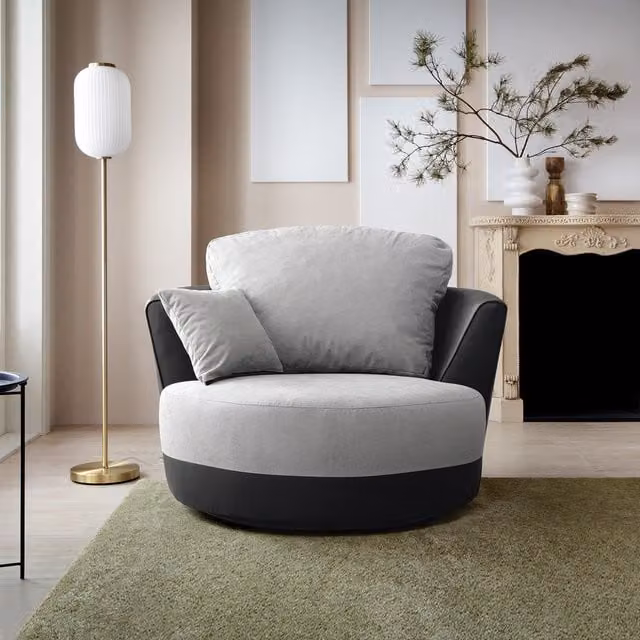 Abakus Direct Dylan Swivel Lounge Chair in Light Grey with Armrests and Solid Wood Frame