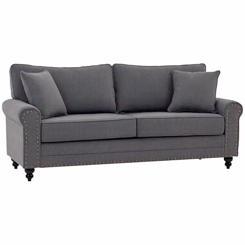 HOMCOM 3 Seater Fabric Sofa in Grey with Rubberwood Legs – 1