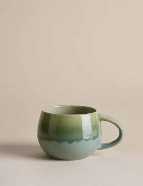 M&S Reactive Glaze Green Ceramic Stoneware Hug Mug