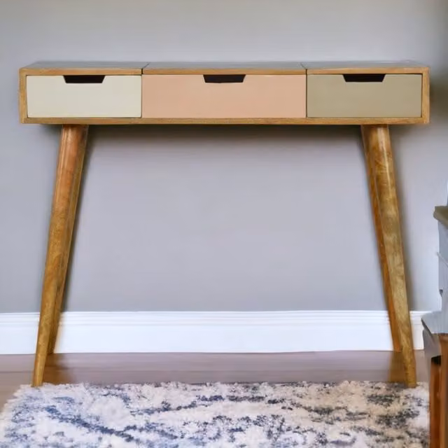 Artisan Furniture Scandinavian Mango Wood Dressing Table in Brown and Pink