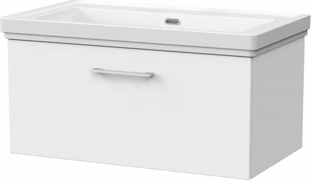 Balterley Pershall Wall Mounted 1 Drawer Vanity Unit and 0TH Fireclay Basin, Matt White, Width: 80 cm