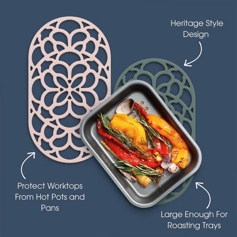Zeal Heritage Large Oval Silicone Hot Mat Trivet, Light Grey, Diameter: 32 cm – 3