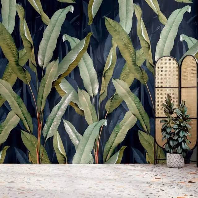 Superfresco Easy Banana Leaf Floral Wall Mural in Blue, Pink and Green, W: 300 cm, H: 280 cm