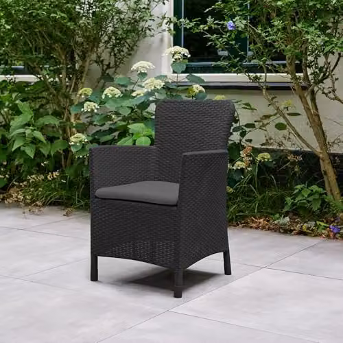 Keter Miami Balcony Set in Grey, featuring 2 Wicker-Style Chairs with Cushions and a Storage Table – 3