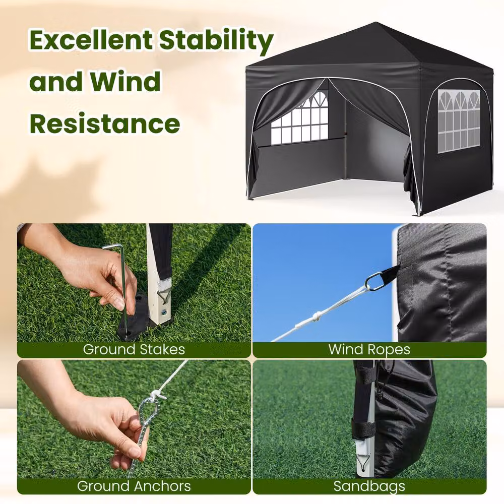 Costway Pop up Canopy Tent Portable Foldable Beach Sun Shelter in Black and Silver, W: 300 cm, D: 300 cm, H: 286 cm – 6