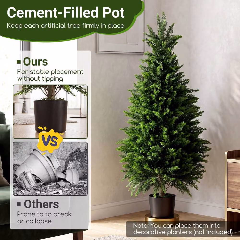Costway Set of 2 Green Artificial Cedar Cypress Trees, 120 cm Height – 8