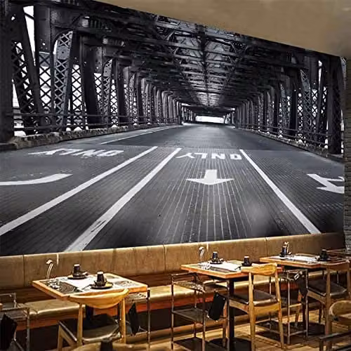 SABORR 3D Iron Bridge Mural Wallpaper in Black and White for Living Room or Bedroom Decor