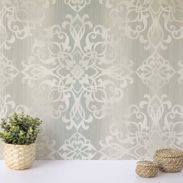 Wallquest Camden Glitter Damask Wallpaper in Sage Green
