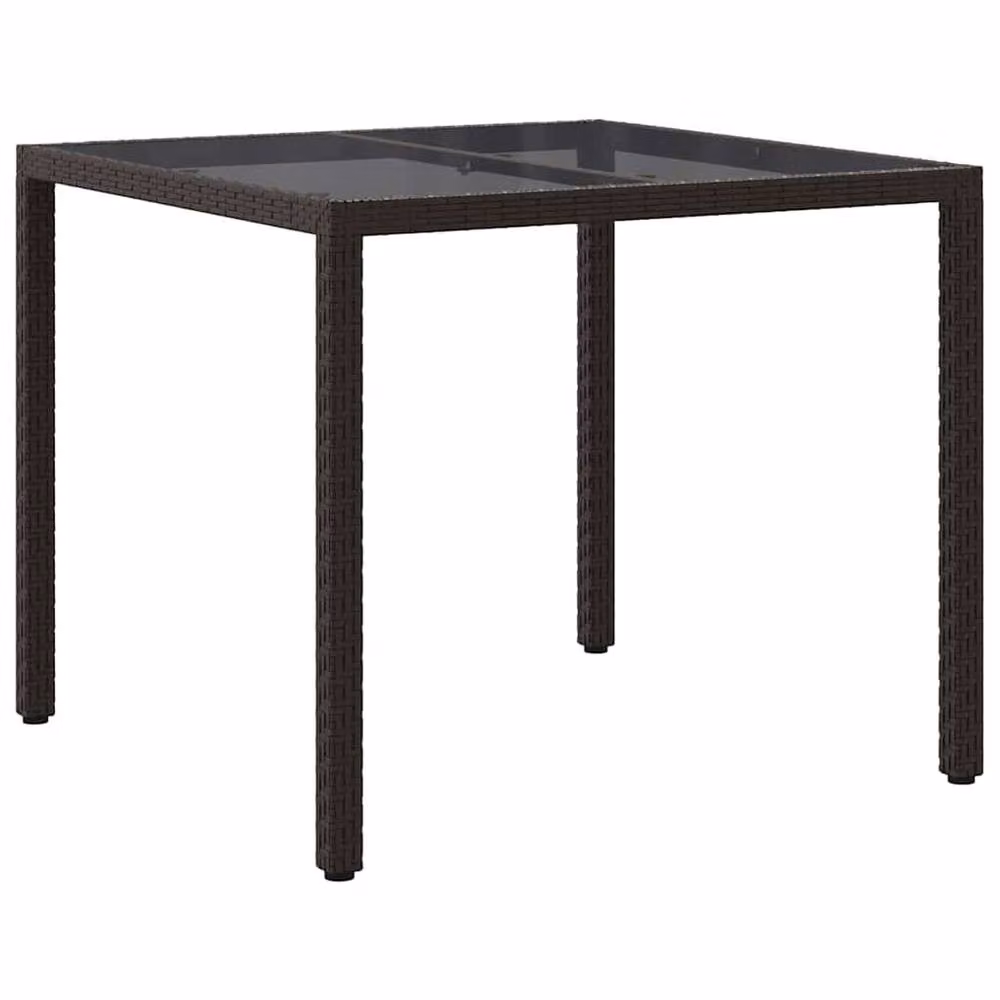 Berkfield Home Modern Brown Poly Rattan Garden Dining Table with Glass Top W/D/H: 90 x 90 x 75 cm – 3
