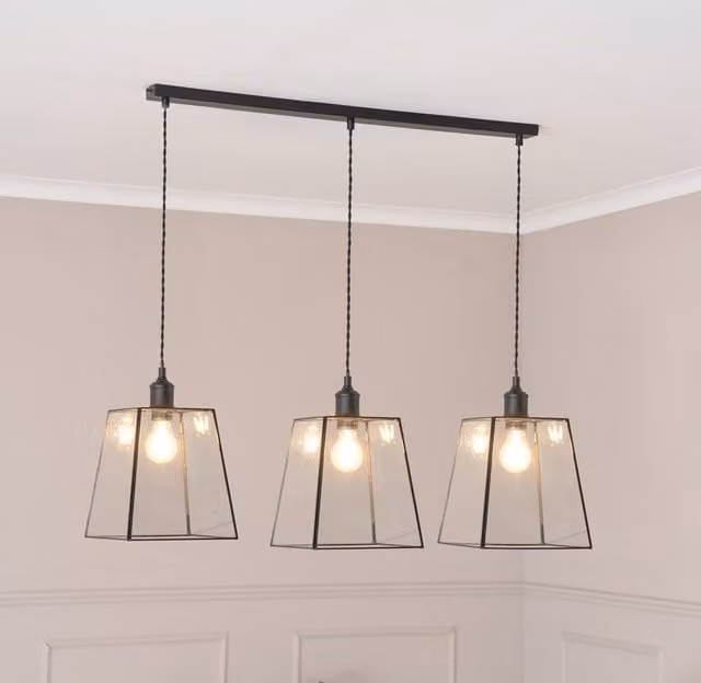 ValueLights Susie 3 Drop Pendant Ceiling Light with Glass Shades and LED Bulbs in Silver