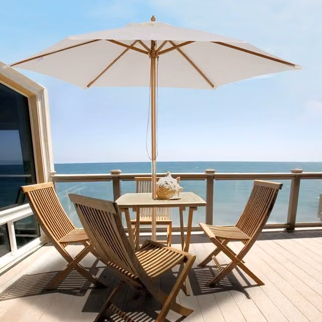 Outsunny Wooden Garden Parasol in Beige with Central Pole, Diameter: 250 cm